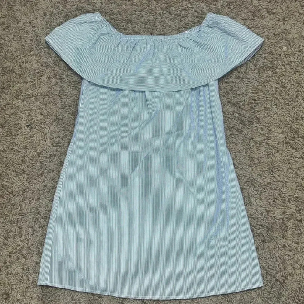 Speechless Pinstripe White And Gray Off Shoulder Dress Cottage Core Size S